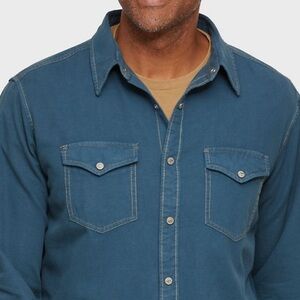 Overland Canyon Cotton Blend Shirt Snap Front Button Mens XL Blue Western Casual